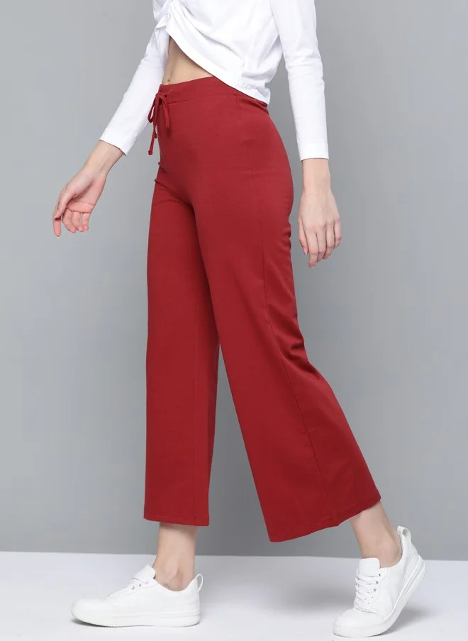 SASSAFRAS Red High-Rise Cropped Wide Leg Track Pants for Women