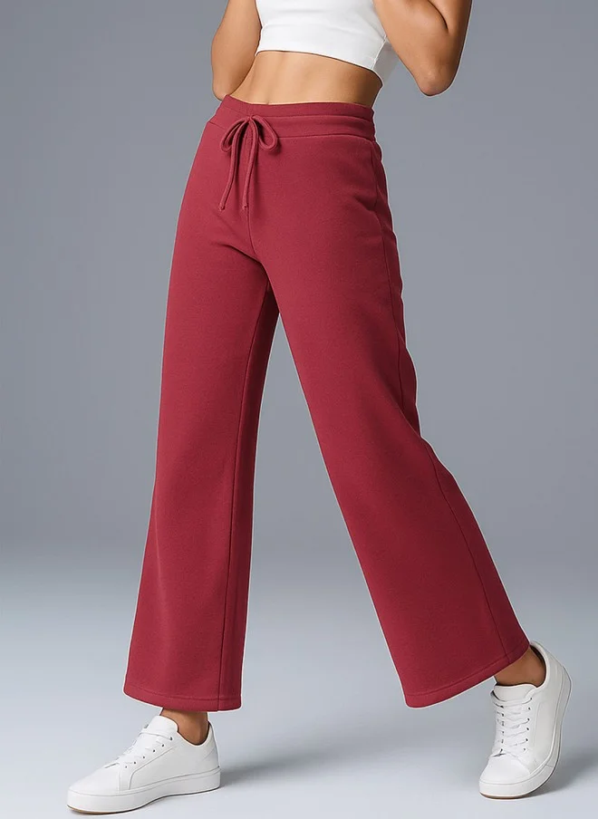 SASSAFRAS Red High-Rise Cropped Wide Leg Track Pants for Women