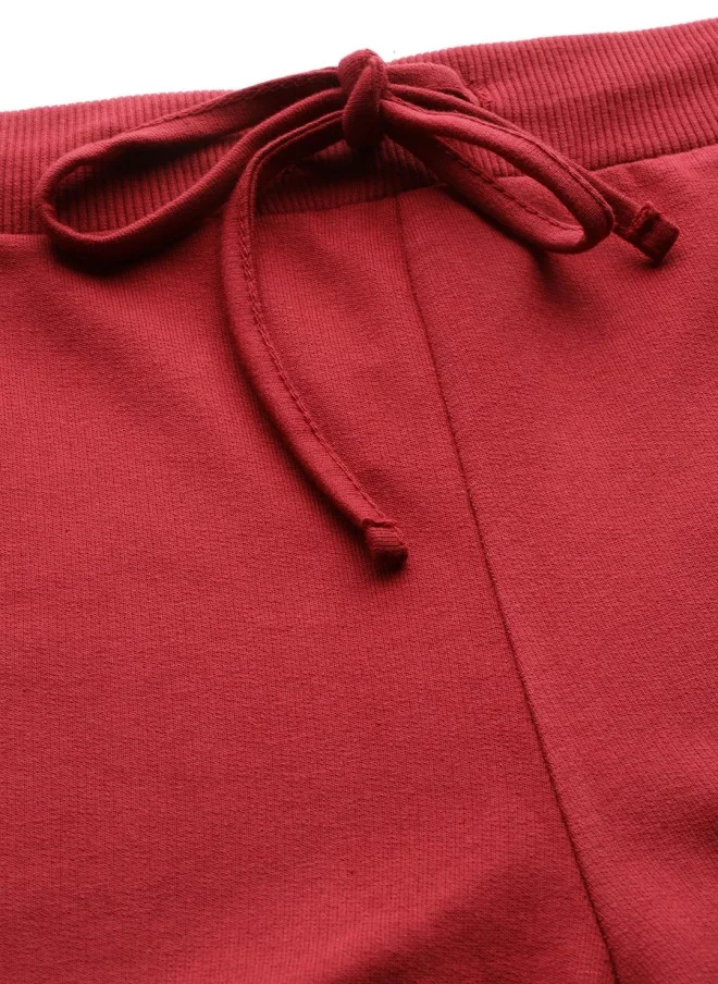 SASSAFRAS Red High-Rise Cropped Wide Leg Track Pants for Women