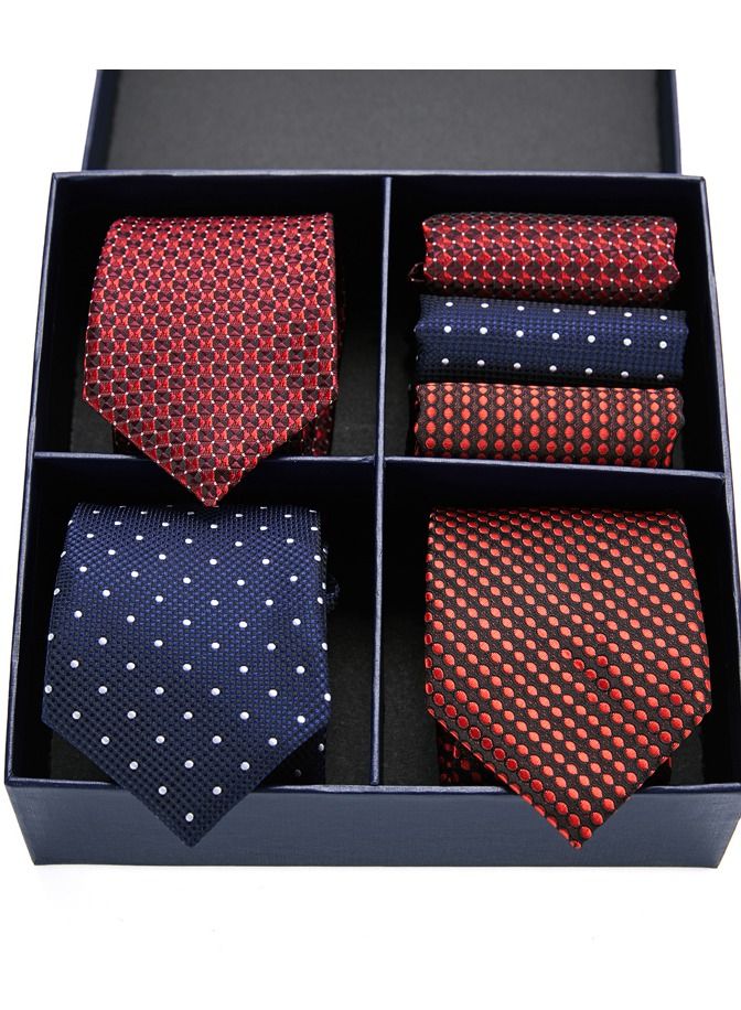Fashionable  Polka Dot Pattern Combination Suit With Three Neckties And Three Kerchiefs