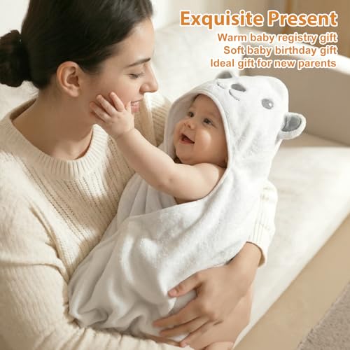 CandyHome 9 PCS Baby Bath Towels for Infants Toddlers, 3 PCS Animal Hooded Baby Towels & 6 PCS Washcloths Set, Ultra Absorbent Soft Cute Newborn Bath Essentials Gifts for Boys & Girls - Image 5