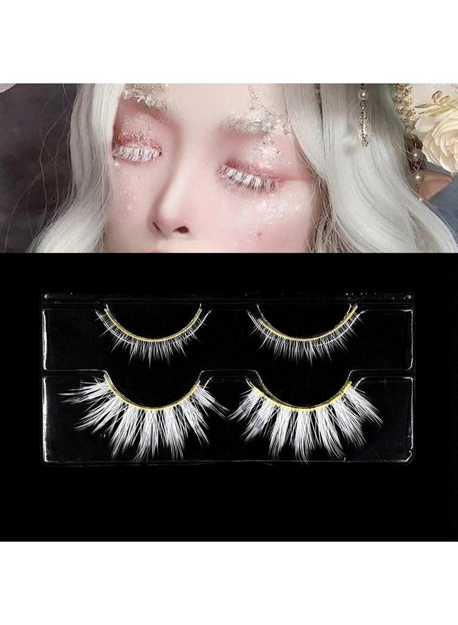 AUGENLI Halloween White False Lashes Extension Tools Japanese Anime Cosplay Natural Makeup Looking Masquerade Party Eye Lashes (01A) - Image 1