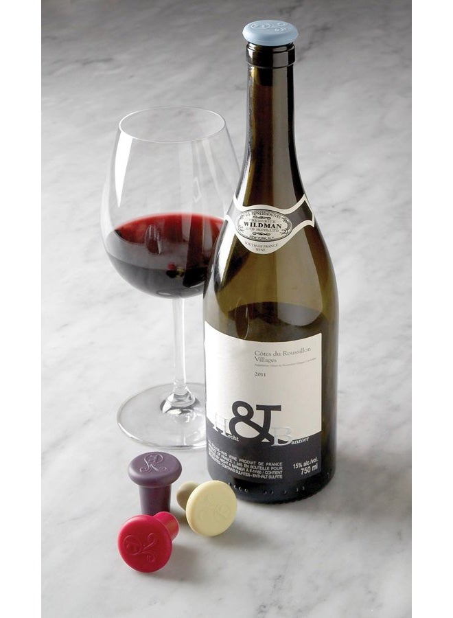 Outset B229 Silicone Wine Bottle Stoppers, Set of 4, Assorted - Image 3