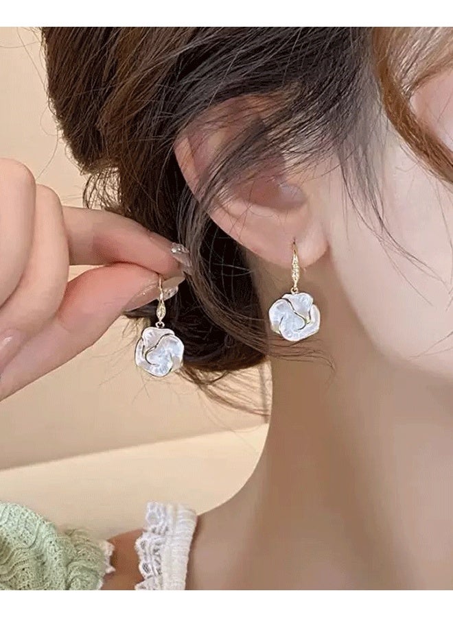 Gold Plated Mother of Pearl Flower Drop Earrings for Women - Elegant Gentle Daily Wear Ladies Hook Earrings - Image 4