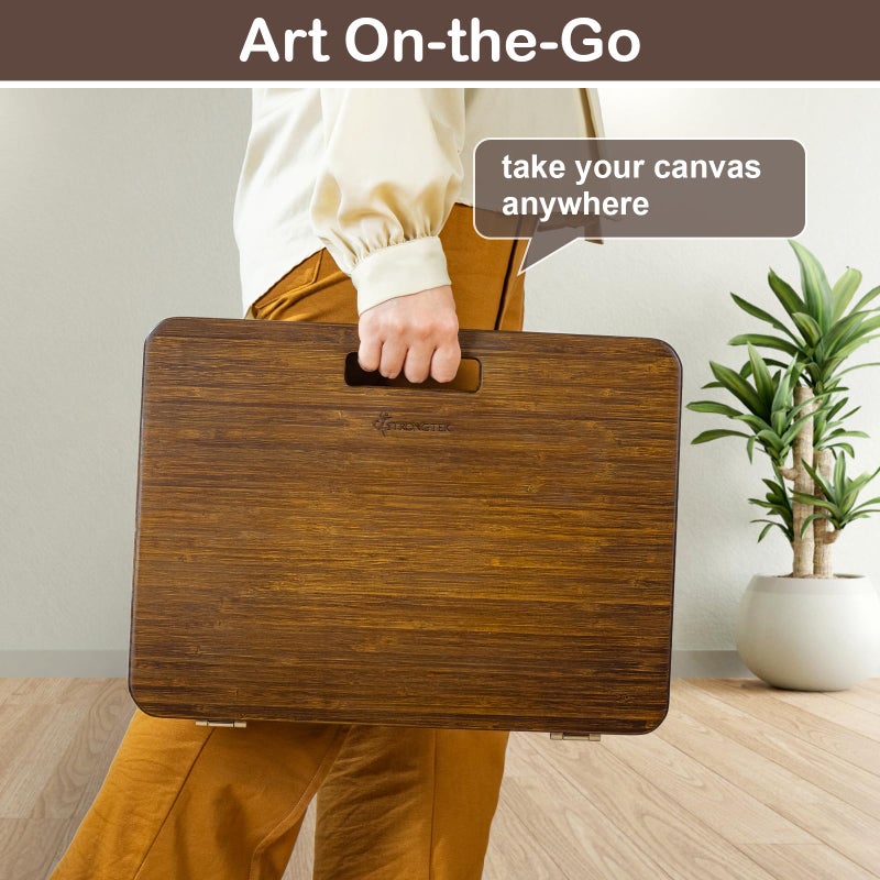 StrongTek 6-Position Bamboo Table Easel, 16x12 Inch Adjustable Drawing and Sketching Board with Built-in Handle and Back Storage, Portable Art and Lap Desk for Sketching, Reading, and Book Stand - Image 2