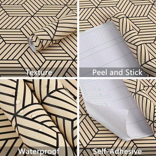 WENMER 17.71 Inch x 197 Inch Geometric Hexagon Wallpaper Contact Paper Peel and Stick Brown and Black Hexagon Removable Self Adhesive Wallpaper Vinyl Film Shelf Paper & Drawer Liner Roll for Home Use - Image 4