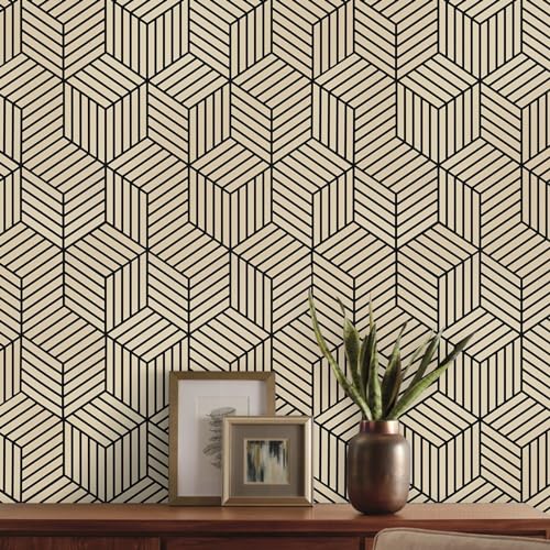 WENMER 17.71 Inch x 197 Inch Geometric Hexagon Wallpaper Contact Paper Peel and Stick Brown and Black Hexagon Removable Self Adhesive Wallpaper Vinyl Film Shelf Paper & Drawer Liner Roll for Home Use - Image 5