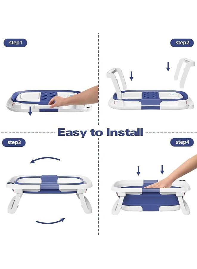 Baby Bathtub for Infants to Toddler, Portable Travel Bathtub Multifunctional Bathtub with Drain Hole, Baby Folding Bathtub for Newborn 0-36 Month (Blue+Floating Baby Bath Cushion) - Image 5