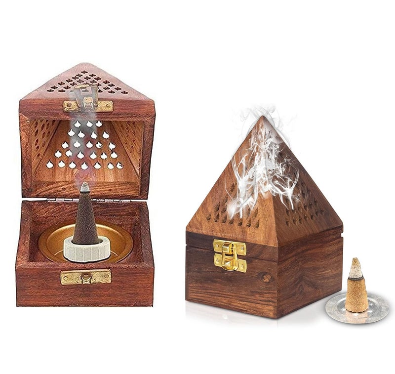 PANCA Wooden Dhoop Dhup Cup Cone Batti Stand Incense Holder for Pooja Puja Item Stand Ash Catcher Handcrafted Traditional Design for Aromatic Rituals - Pack of 1 - Image 1