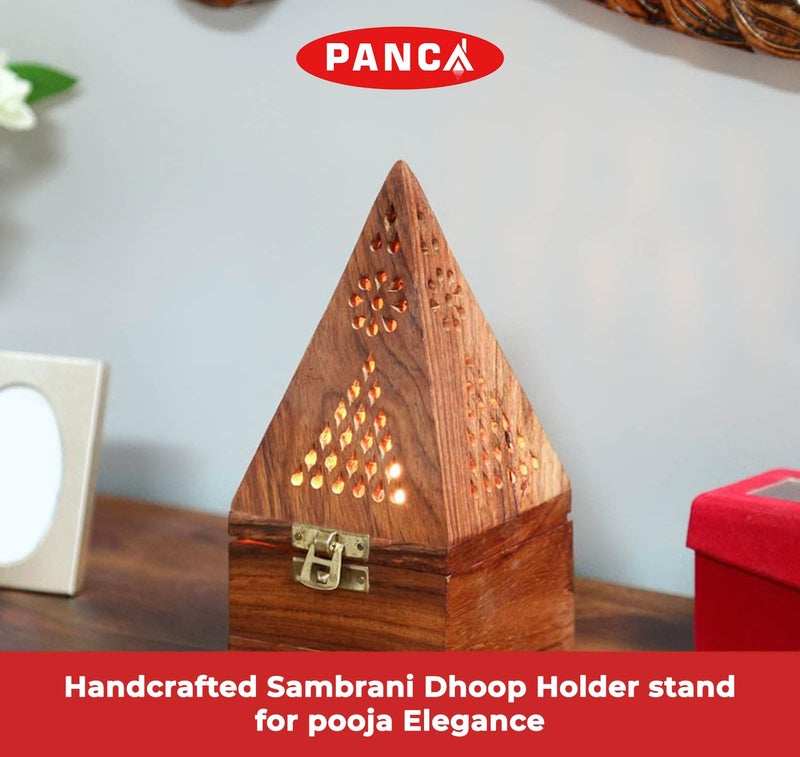 PANCA Wooden Dhoop Dhup Cup Cone Batti Stand Incense Holder for Pooja Puja Item Stand Ash Catcher Handcrafted Traditional Design for Aromatic Rituals - Pack of 1 - Image 3