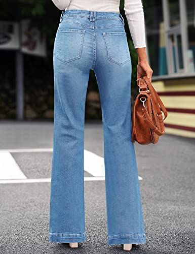 GRAPENT Stretch Jeans Plus Size Jeans Wide Leg Pants Summer Bell Bottom Pants High Waisted Color Indigo Medium for Women Blue Size 20 22 - Image 3