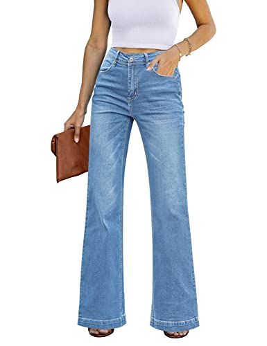 GRAPENT Stretch Jeans Plus Size Jeans Wide Leg Pants Summer Bell Bottom Pants High Waisted Color Indigo Medium for Women Blue Size 20 22 - Image 2