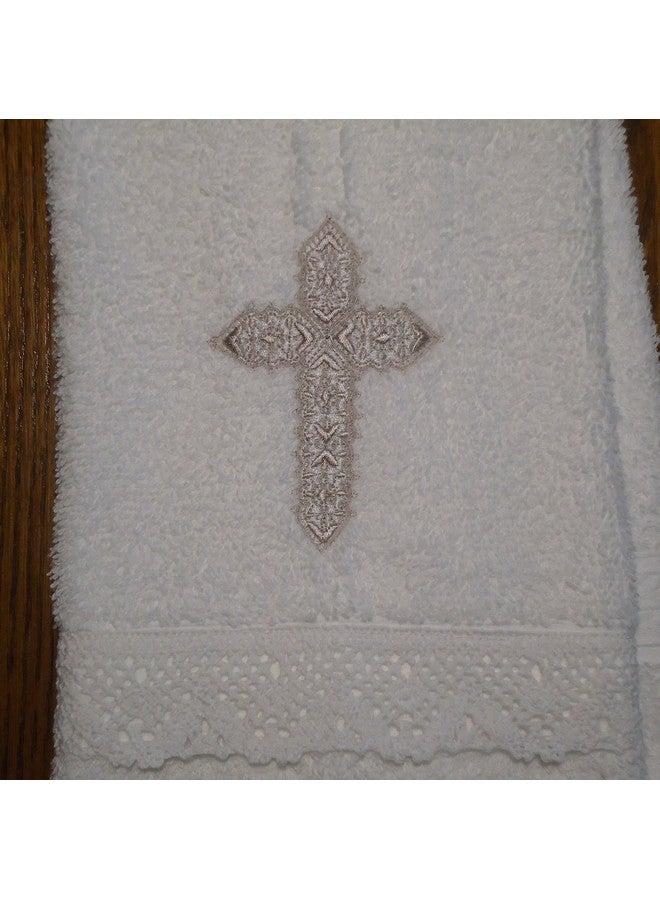 Integrity Designs Baby Baptism Towel with Cross Embroidery and Lace - Image 2