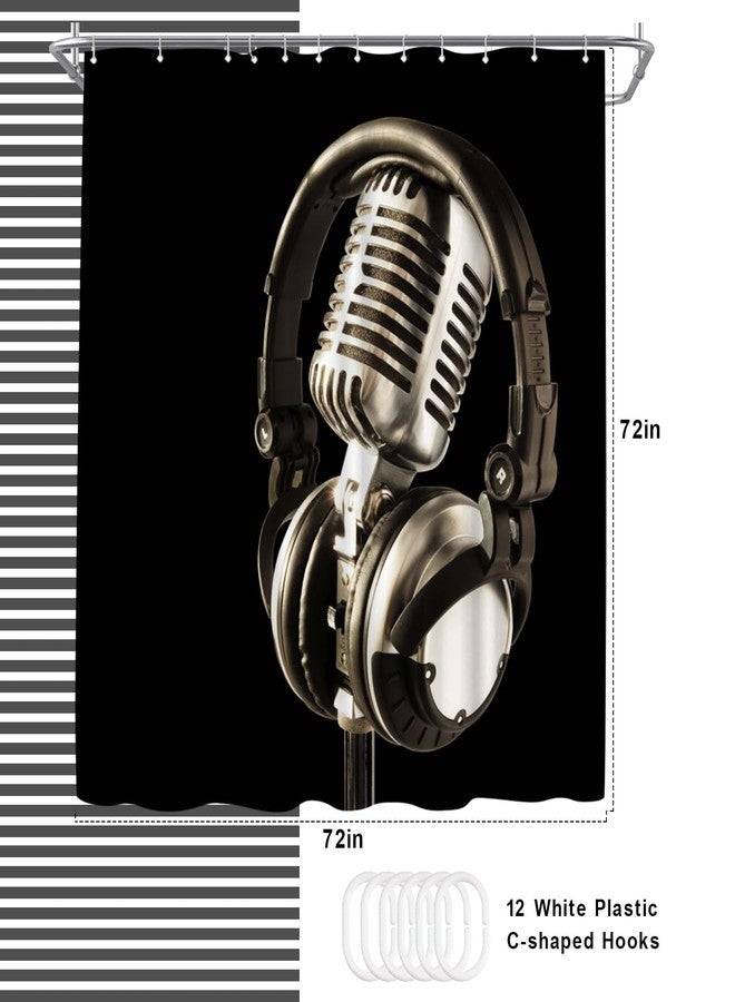 WELMECO Music Shower Curtain Microphone Print Black Shower Curtain 72x72inch Polyester Fabric Bathroom Decor - Image 4