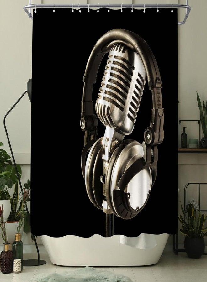 WELMECO Music Shower Curtain Microphone Print Black Shower Curtain 72x72inch Polyester Fabric Bathroom Decor - Image 3