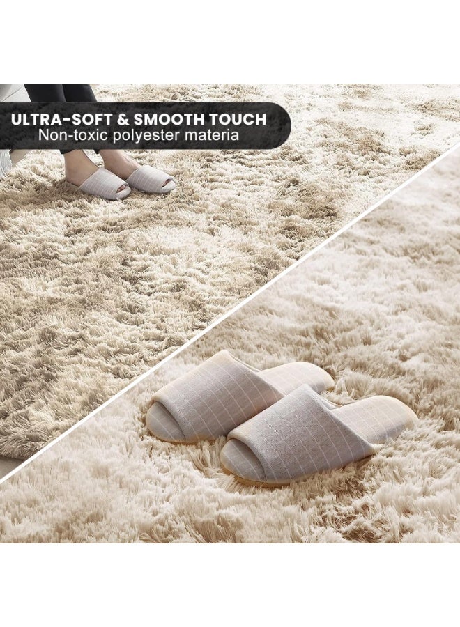 LIODUX Ultra Soft Modern Area Rugs, Indoor Fluffy Living Room Carpets, Non-Slip Bedroom Home Decor Rug, Washable Furry Throw Rugs for Kids Room Decoration (Beige, 120x160CM) - Image 2