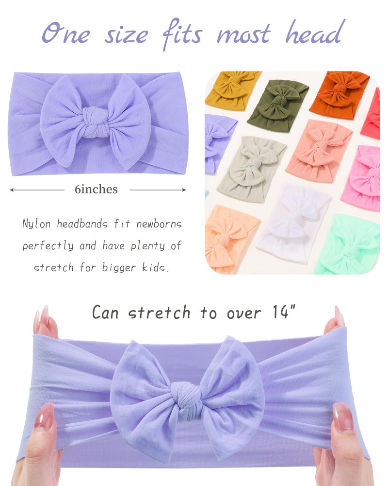 jollybows 20pcs Baby Girls Nylon Headbands Turban Hair Bows Hair Band Elastic Hair Accessories for Kids Toddlers Infants Newborn - Image 2