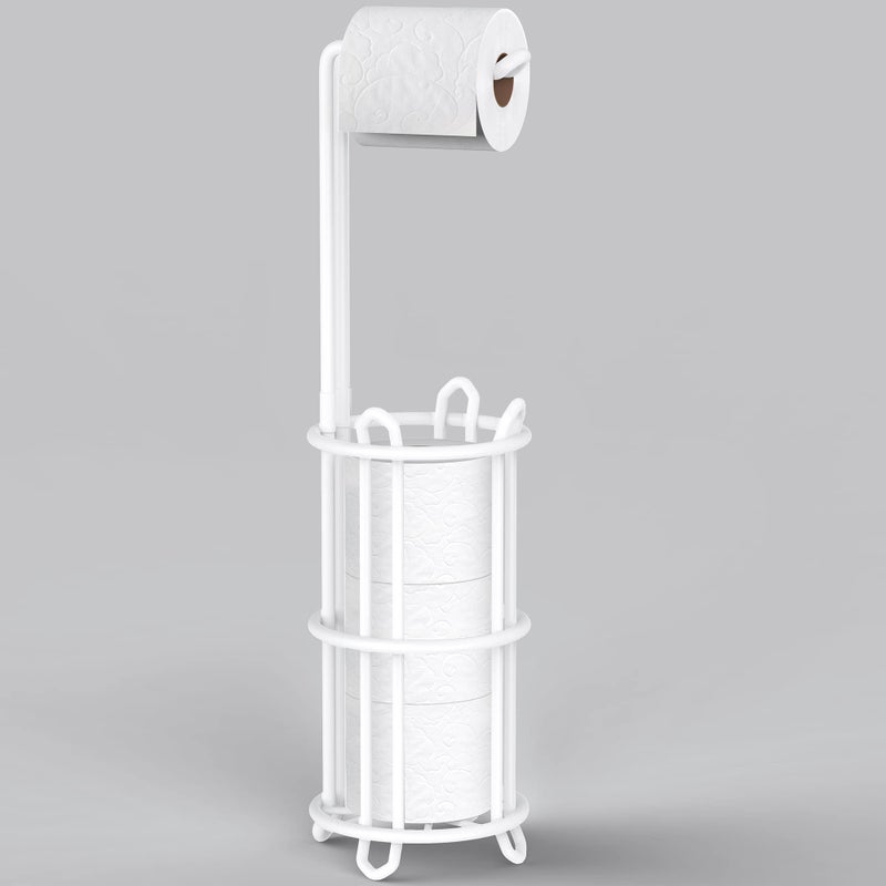 Meangood Toilet Paper Holder Stand and Tissue Paper Roll Dispenser for 4 Mega Rolls  Bathroom Free Standing Tissue Roll Storage Holder Rack  Metal Wire White
