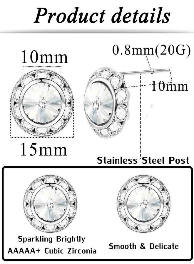 Tornito 10 Pairs Rhinestone Earrings Crystal Halo Stud Earrings for Dance Competitions Stage Opera Performance Wedding Party Multicolor Earrings Jewelry for Women Round Shaped 15mm - Image 2