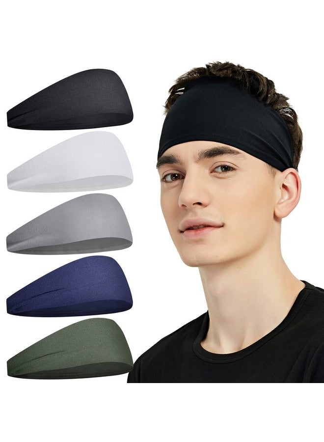 بيوينتي 5 قطع من عصابات الرأس الرياضية للرجال، عصابة رأس ماصة للرطوبة للتمرين، عصابات رأس للعرق للجري وركوب الدراجات وكرة القدم واليوغا، عصابة شعر للنساء والرجال، رمادي، أخضر، أبيض، أزرق، أسود - Image 1