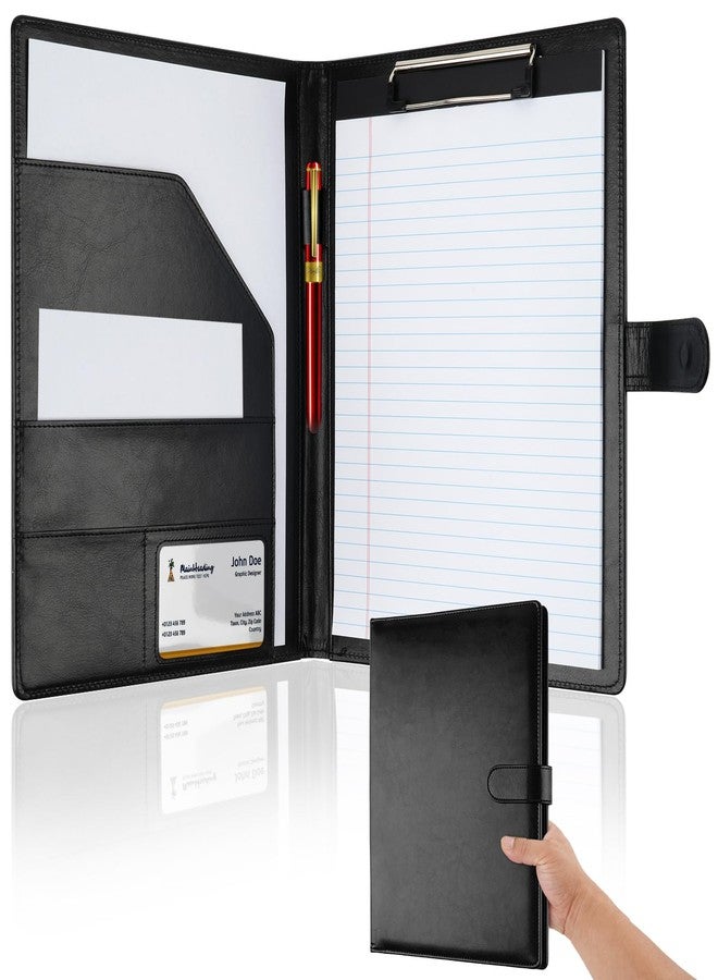 MOWPOG Professional Padfolio with Clipboard, Faux Leather Portfolio Folder Binder, Legal Pad Holder for A4 Letter Size Notepad, Resume, Writing Pad, Ideal Organizer for Business Office Conference, Black - Image 1