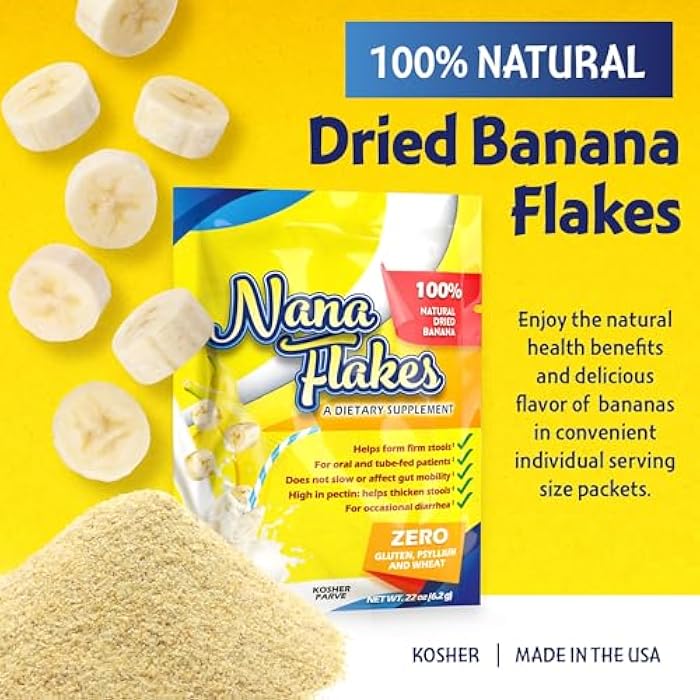 Nutritional Designs Nana Flakes 100% Pure Banana Flakes Medical Food Powder - Decrease Fat Intake & Natural Remedy for Diarrhea & Heart Burn - Great Source of Protein & Fiber (25 Single-Serve Packs) - Image 2
