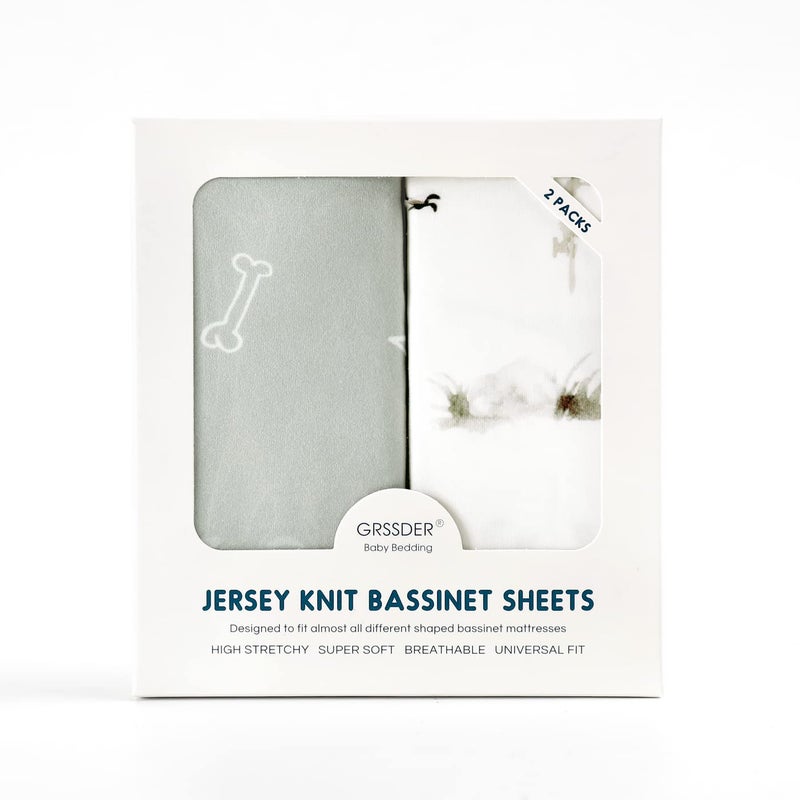 GRSSDER Stretch Ultra Soft Fitted Bassinet Sheet Set 2 Pack, Universal Fit for Bassinets Baby Cradle Moses Basket Oval Rectangle Mattress Safe and Snug, Dinosaur - Image 3