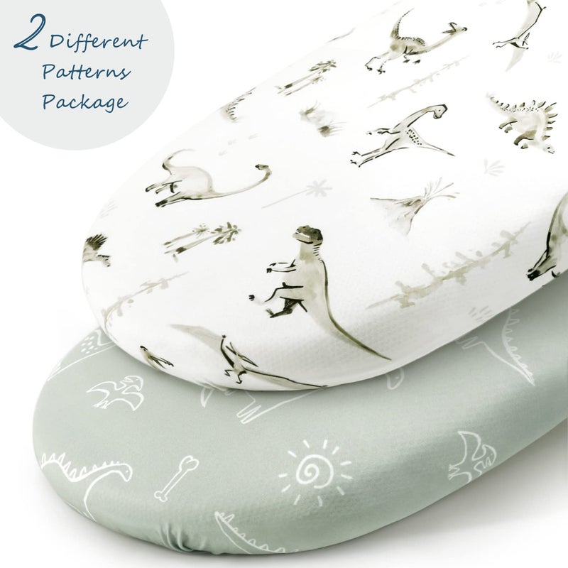 GRSSDER Stretch Ultra Soft Fitted Bassinet Sheet Set 2 Pack, Universal Fit for Bassinets Baby Cradle Moses Basket Oval Rectangle Mattress Safe and Snug, Dinosaur - Image 2