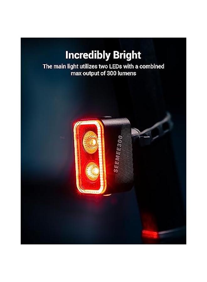 Arabest SEEMEE 300 Bike Taillight,300 Lumen Bike Tail Light,5 Night & Daytime Modes,Smart Brake Sensor IPX6 Waterproof USB-C Rechargeable Rear Bike Light for Night Riding - Image 5