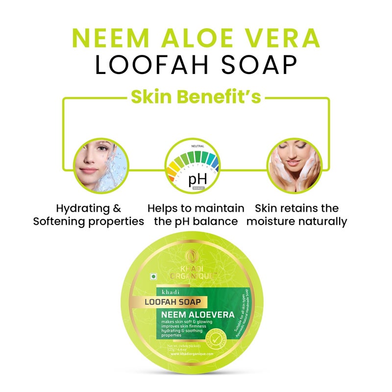 Khadi ORGANIQUE Khadi Organique Natural Herbal Neem Aloevera Loofah Soap Pack of 7 - Image 3