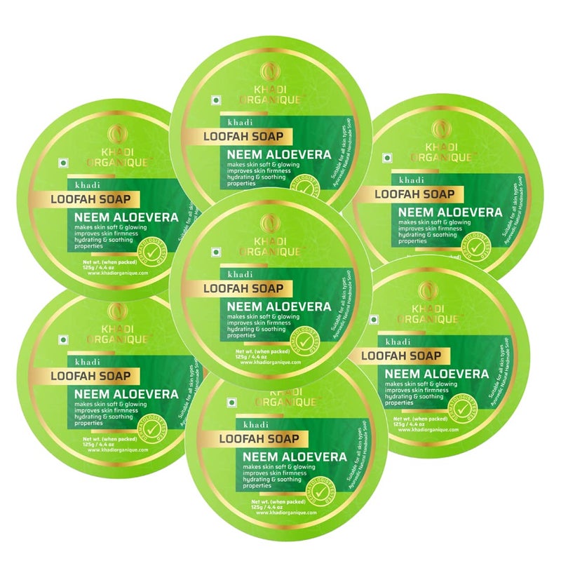 Khadi ORGANIQUE Khadi Organique Natural Herbal Neem Aloevera Loofah Soap Pack of 7 - Image 1