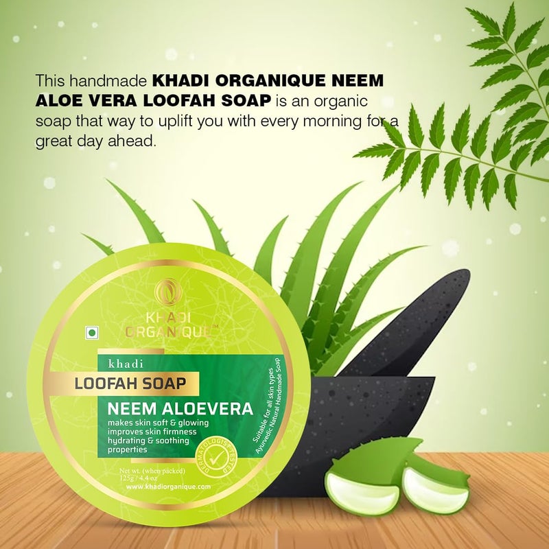 Khadi ORGANIQUE Khadi Organique Natural Herbal Neem Aloevera Loofah Soap Pack of 7 - Image 5