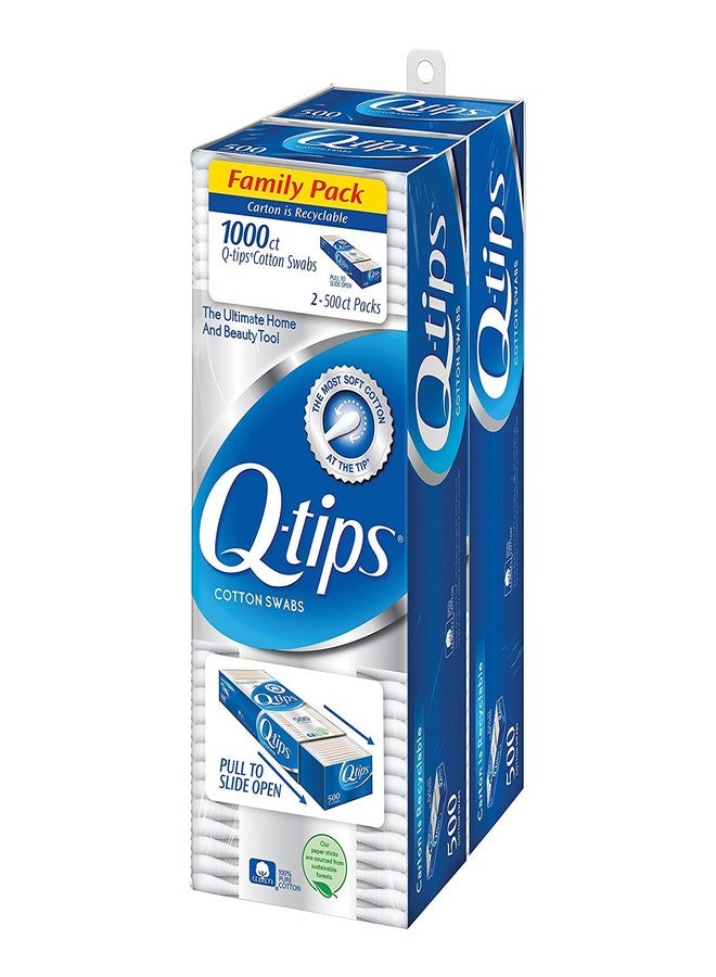 Q-tips Cotton Swabs, Family Pack, 2 Pack, 500 Swabs Each - Image 1