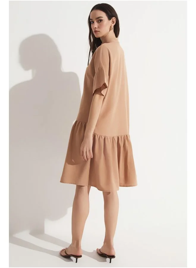 JUNE June Asymmetrical Detailed Dress Tan