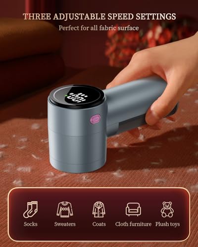 coldSky Fabric Shaver, Rechargeable Lint Shaver with Digital Display, 3-Speeds Sweater Shaver with 6-Leaf Blades, Electric Portable Lint Remover to Remove Pilling for Clothes, Furniture, Couch, Blanket - Image 2
