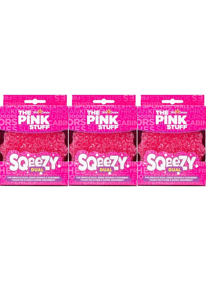 Stardrops – The Pink Stuff – SQeeZY Miracle Dual Sided Scrubber Sponge, Scratch Free Solution for Ultimate Home Cleaning - Perfect for Kitchens, Bathrooms, and Outdoor Use, 3-Pack - Image 1