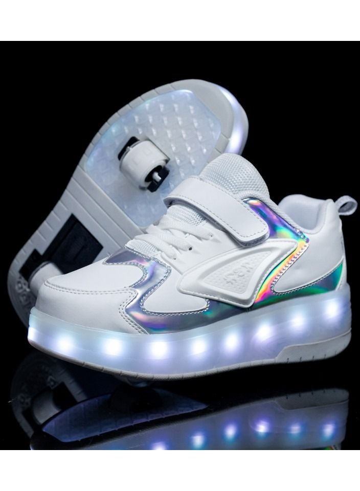 KUYING New Double Wheel Skate Shoe Luminous Pulley Shoes 