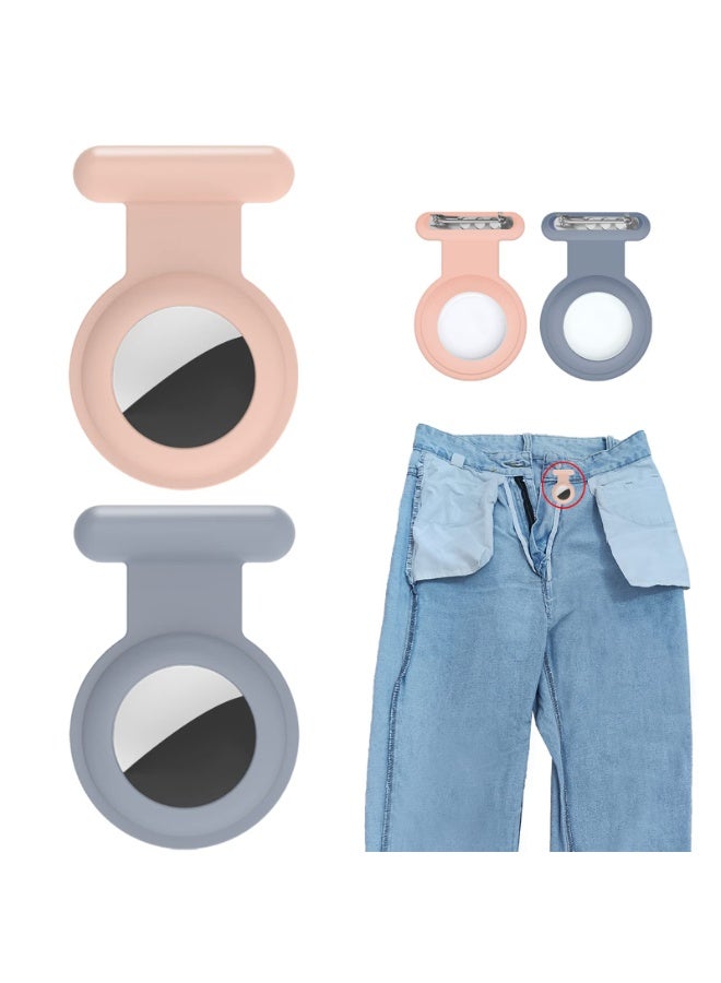 Peachjoy 2 Pack Holder Case Compatible for Airtag Tracker, Silicone Hidden GPS Kid Airtag Holder with Invisible Pin, Anti Lost Apple Air Tag Cover for Toddlers, Elderly, Pet, Clothing(Pink and Gray) - Image 1