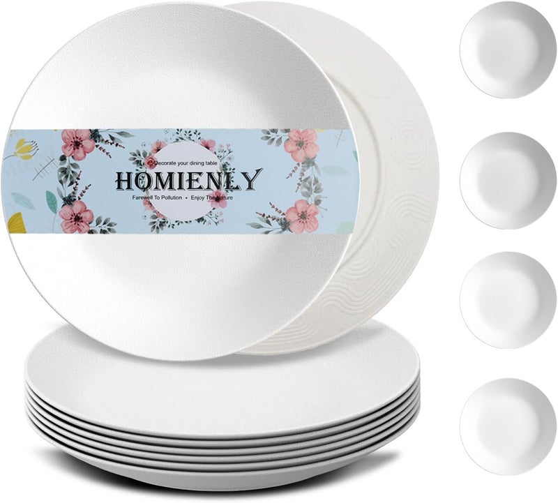 Homienly Wheat Straw Plates Flat Dinner Plates Unbreakable Plate for Kitchen Camping Outdoor Microwave and Dishwasher Safe Plates Set 9 inch Set of 8  White - Image 1