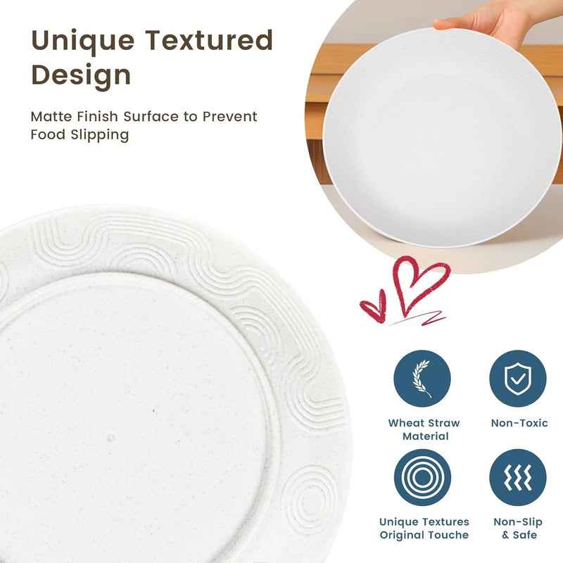 Homienly Wheat Straw Plates Flat Dinner Plates Unbreakable Plate for Kitchen Camping Outdoor Microwave and Dishwasher Safe Plates Set 9 inch Set of 8  White - Image 4