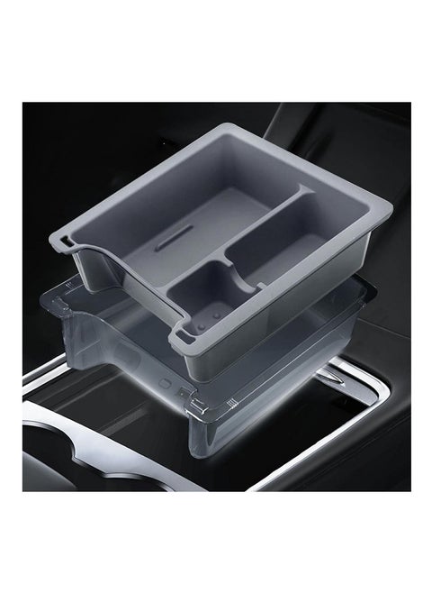 Light Transmission Design Center Console Organizer Tray For 2021 2023 Tesla Model Y Model 3, Washable Silicone Liner Refresh Console Model 3 Model Y Accessories, 3 Compartments, Gray Trim