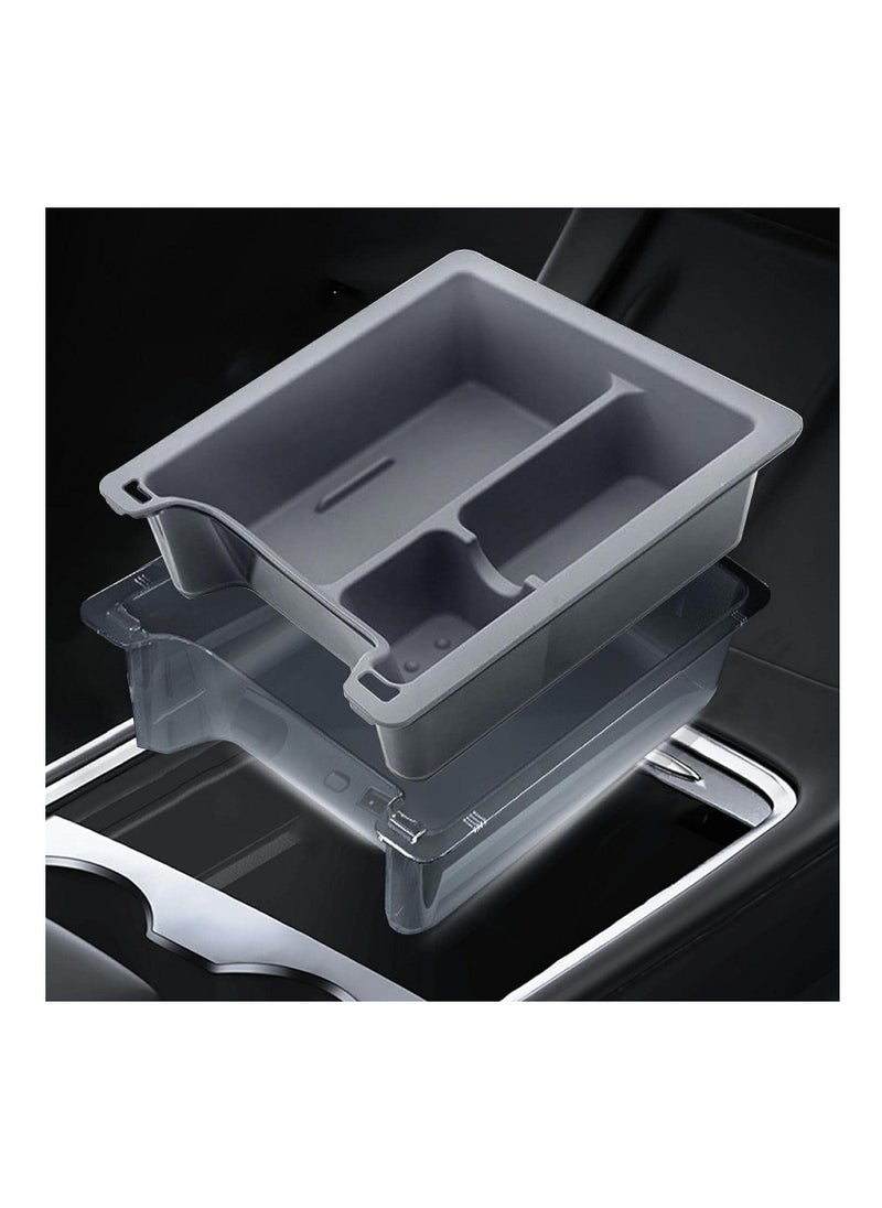 Excefore Light Transmission Design Center Console Organizer Tray For 2021 2023 Tesla Model Y Model 3, Washable Silicone Liner Refresh Console Model 3 Model Y Accessories, 3 Compartments, Gray Trim  - Image 1