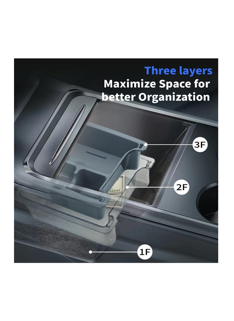 Excefore Light Transmission Design Center Console Organizer Tray For 2021 2023 Tesla Model Y Model 3, Washable Silicone Liner Refresh Console Model 3 Model Y Accessories, 3 Compartments, Gray Trim  - Image 3