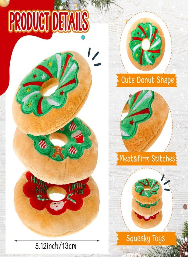 Halloscume 3 Pack Christmas Dog Toys Pet Puppy Chew Donut Squeaky Plush Toy with Soft Fabric, Stuffed Dog Chew Toys for Christmas Aggressive Chewers Dog Pet Gifts - Image 2
