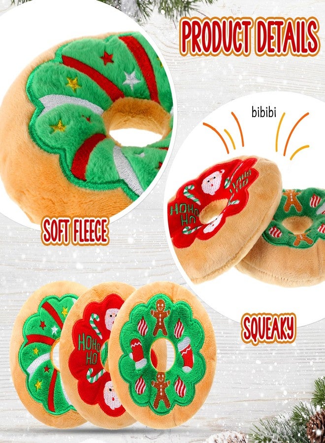 Halloscume 3 Pack Christmas Dog Toys Pet Puppy Chew Donut Squeaky Plush Toy with Soft Fabric, Stuffed Dog Chew Toys for Christmas Aggressive Chewers Dog Pet Gifts - Image 3
