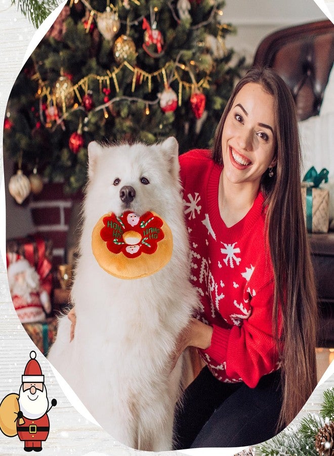 Halloscume 3 Pack Christmas Dog Toys Pet Puppy Chew Donut Squeaky Plush Toy with Soft Fabric, Stuffed Dog Chew Toys for Christmas Aggressive Chewers Dog Pet Gifts - Image 4