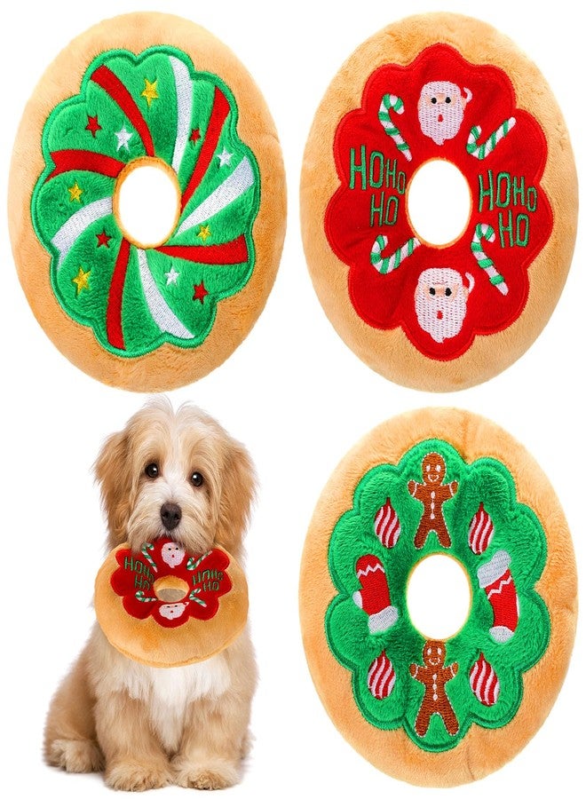 Halloscume 3 Pack Christmas Dog Toys Pet Puppy Chew Donut Squeaky Plush Toy with Soft Fabric, Stuffed Dog Chew Toys for Christmas Aggressive Chewers Dog Pet Gifts - Image 1