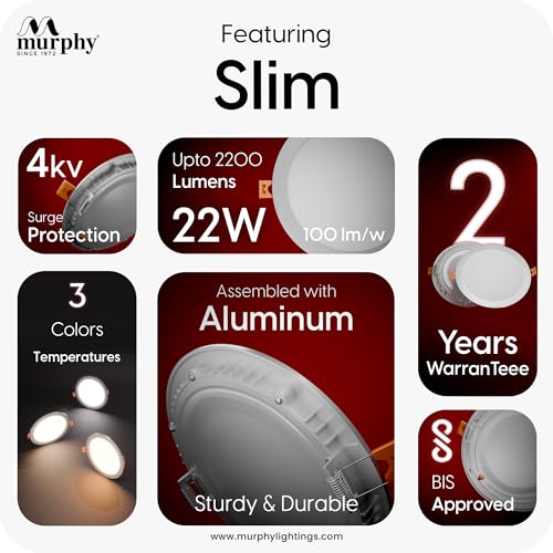 Murphy Aluminium 22-Watt Slim Round Led Panel Ceiling Light (Cool White, Pack Of 4) - Image 4