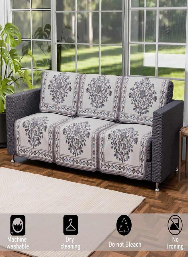 Kuber Industries 5 Seater Cotton Sofa Set Cover | Sofa Slipcover Protector for Home Living Room, Hall & Office Couch | Flower Print - Grey - Image 4