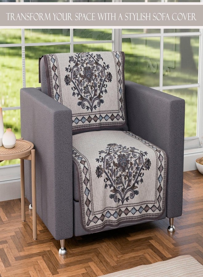 Kuber Industries 5 Seater Cotton Sofa Set Cover | Sofa Slipcover Protector for Home Living Room, Hall & Office Couch | Flower Print - Grey - Image 2